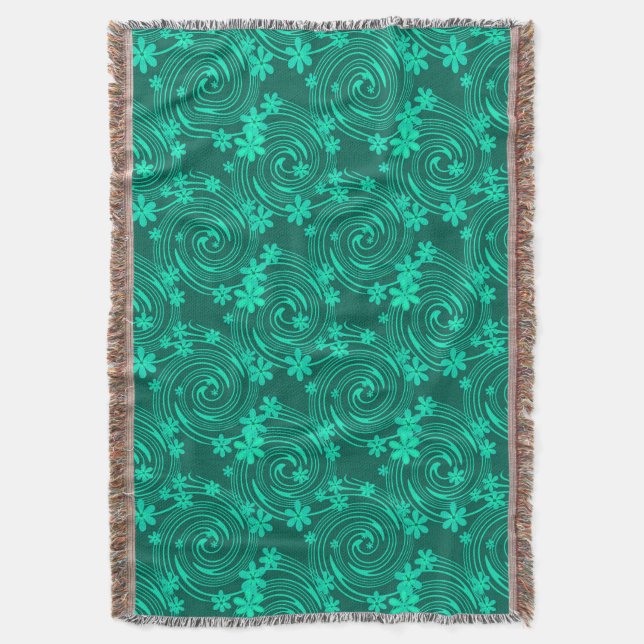 Couverture motif floral vert turquoise vif (devant Vertical)