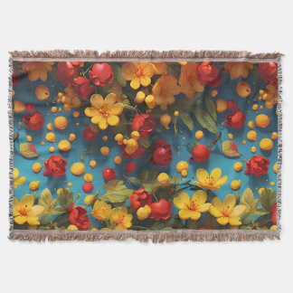 Couverture Motif floral vibrant jaune et rouge