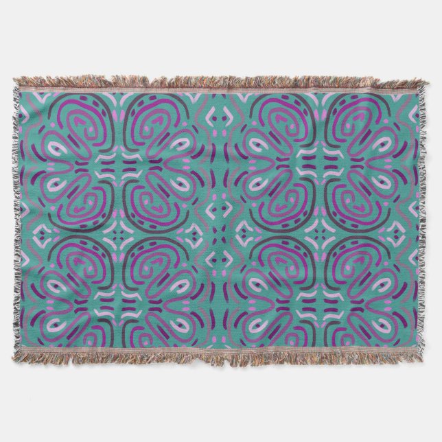 Couverture Motif floral violet féminin sur turquoise (Devant)