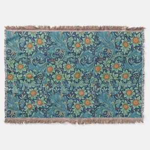 Couverture Motif floral William Morris Rouge Jaune bleu vert