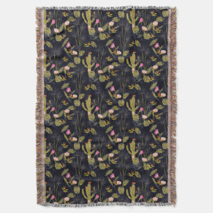 Couverture Motif foncé de cactus de nuit d'été