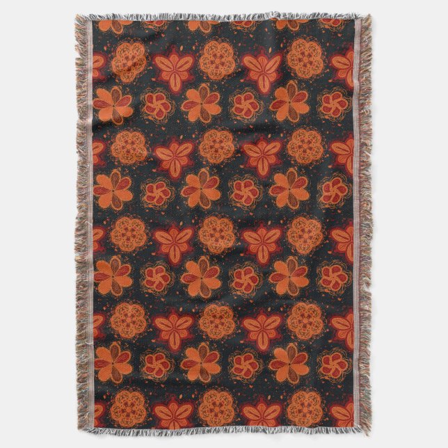 Couverture Motif foncé de fleurs orangées (devant Vertical)