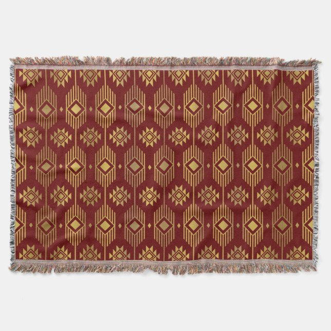 Couverture Motif géométrique de l'ikat ethnique rouge et or (Devant)