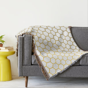Couverture Motif géométrique Hexagon blanc et or
