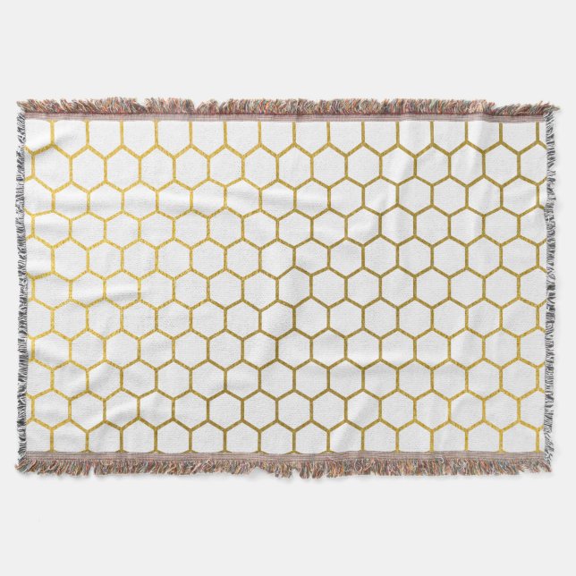 Couverture Motif géométrique Hexagon blanc et or (Devant)