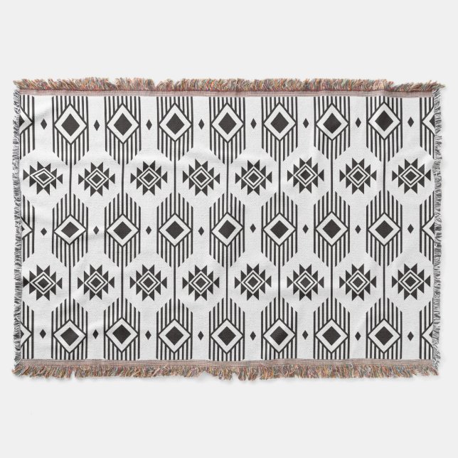 Couverture Motif géométrique ikat noir et blanc (Devant)