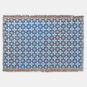 Couverture Motif géométrique marocain blanc bleu islamique