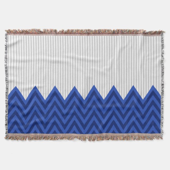 Couverture Motif gris moderne de rayures de Chevron de bleu (Devant)