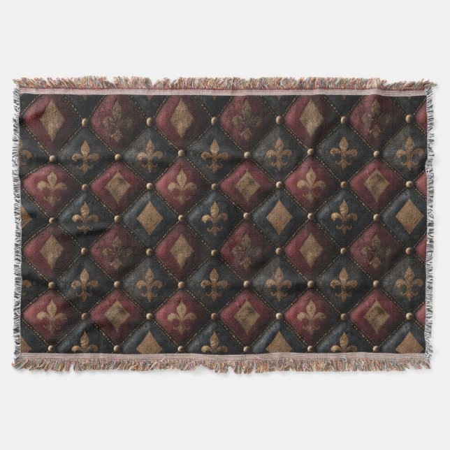 Couverture Motif Harlequin Fleur-de-Lis Touffeté Médiéval (1) (Devant)