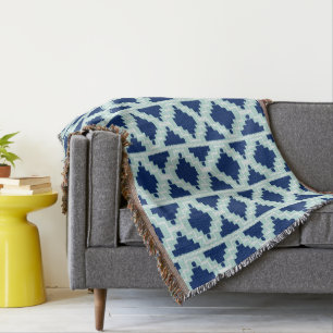 Couverture Motif Ikat Aztec - Indigo et bleu clair