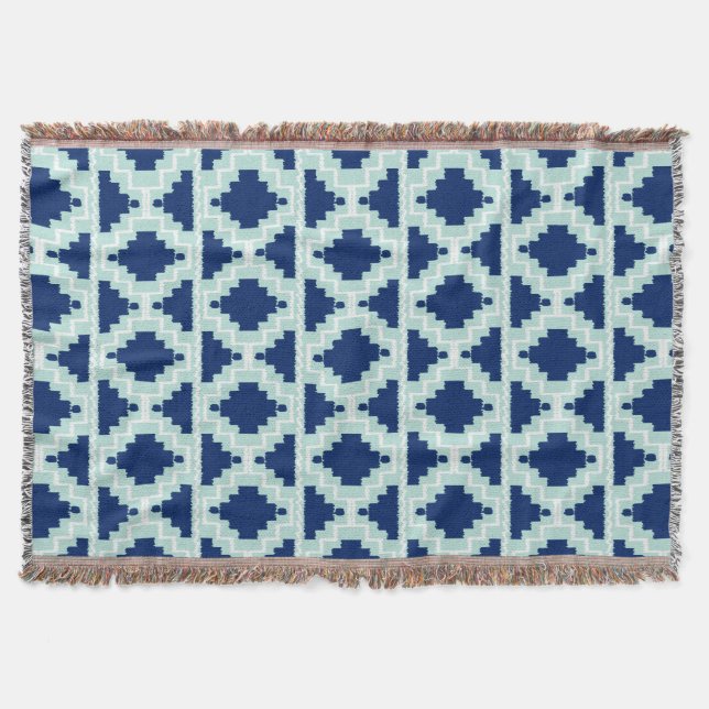 Couverture Motif Ikat Aztec - Indigo et bleu clair (Devant)