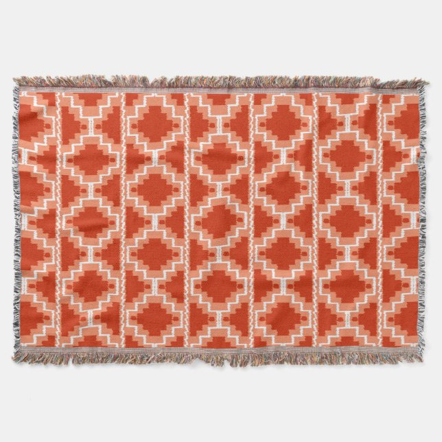 Couverture Motif Ikat Aztec - Rouille, Orange et blanc (Devant)