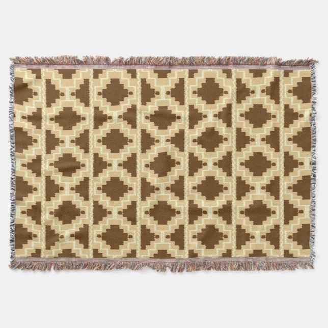 Couverture Motif Ikat Aztec - Tan, brun et crème (Devant)
