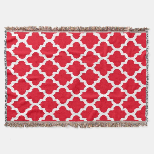 Couverture Motif Ikat Quatrefoil rouge et blanc (Devant)