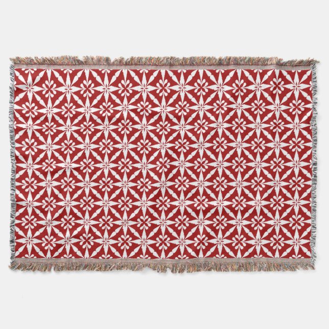 Couverture Motif Ikat Star - Rouge foncé et blanc (Devant)