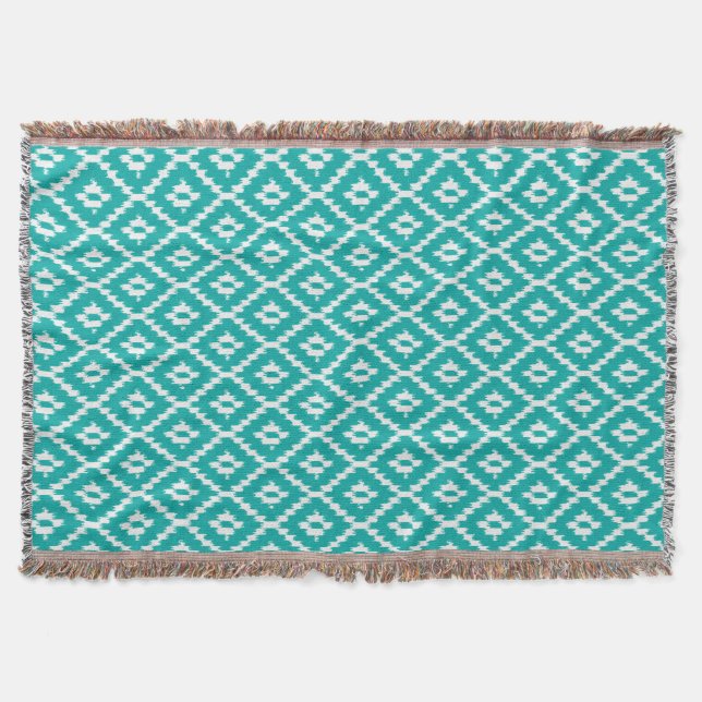 Couverture Motif Ikat - Turquoise et blanc (Devant)