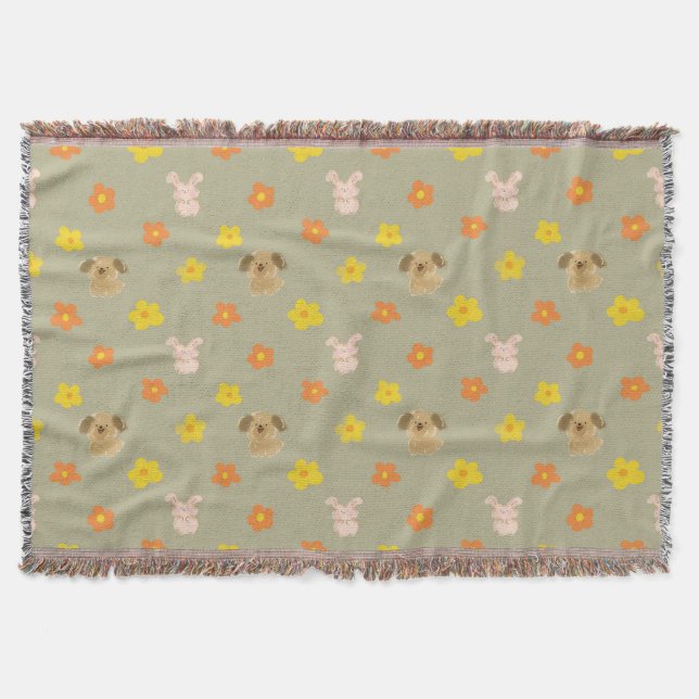 Couverture Motif lapin et chiot (Devant)