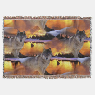 Couverture Motif Loup au coucher du soleil