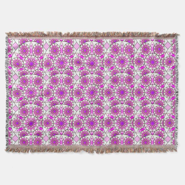 Couverture Motif mandala, lavande, rose, rose chaud, blanc (Devant)