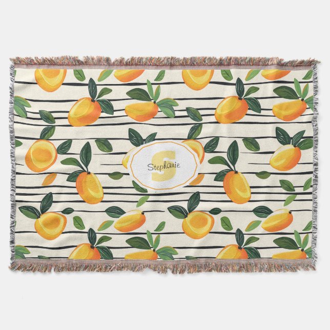 Couverture Motif Mango Aquarelle avec Feuilles verts (Devant)