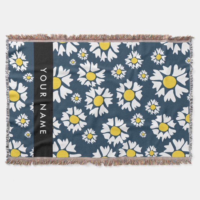Couverture Motif Marguerite, Marguerites Blanches, Votre Nom (Devant)