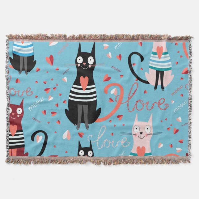 Couverture Motif mignon de chats sur un arrière - plan bleu (Devant)