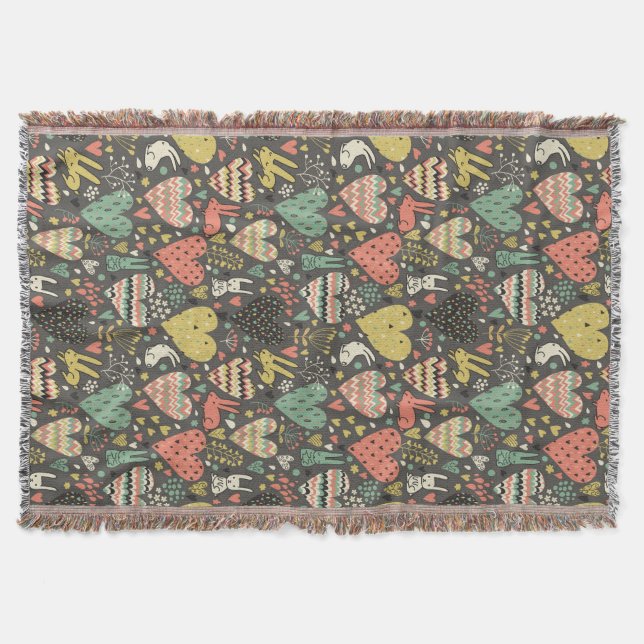 Couverture Motif mignon de lapins d'amour avec des coeurs (Devant)