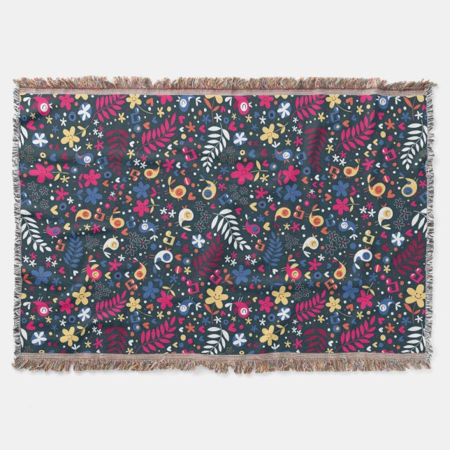 Couverture motif mignon d'oiseaux et de fleurs (Devant)