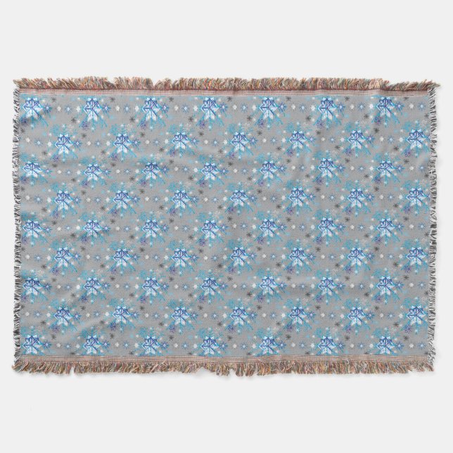 Couverture Motif moderne gris et bleu Holiday Snowflakes (Devant)