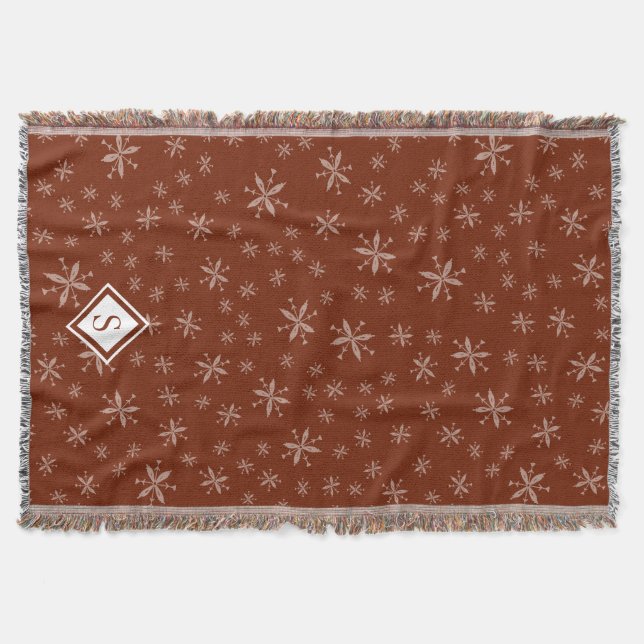 Couverture Motif moderne Snowflake sur Red Monogramme (Devant)