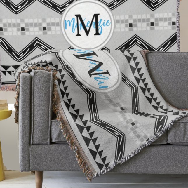 Couverture Motif monogramme noir et gris géométrique aztèque (Créateur téléchargé)