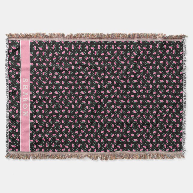 Couverture Motif monogramme rose cerise noir rétro féminin (Devant)