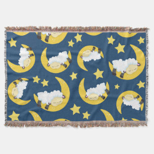 Couverture Motif mouton, Mouton couché, Lune, Étoiles