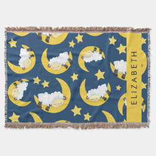 Couverture Motif mouton, Mouton dormant, Lune, Votre Nom