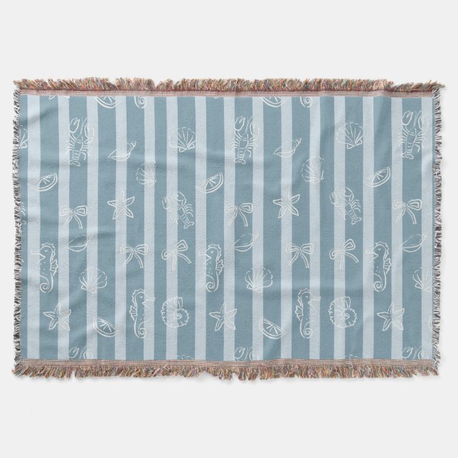 Couverture Motif Nautique Côtiers | Coquillage de Mer Bleu &  (Devant)