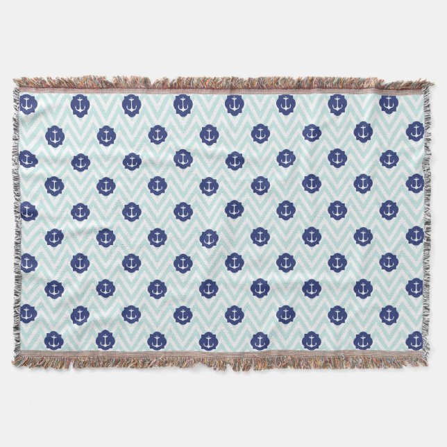 Couverture Motif nautique d'Ancres de bleu marine de Chevron (Devant)