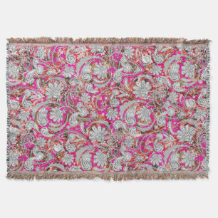 Couverture Motif paisley blanc rose