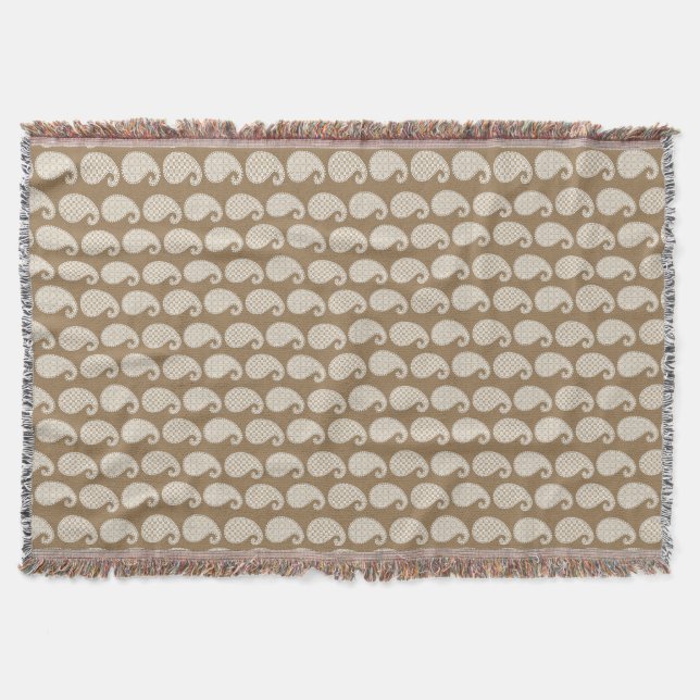 Couverture Motif Paisley, taupe tan et blanc (Devant)