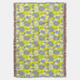 Couverture Motif Paisley Tribal Jaune Citron Turquoise