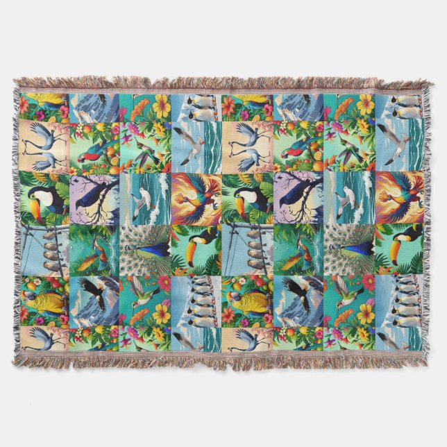 Couverture Motif patchwork d'oiseaux  (Devant)