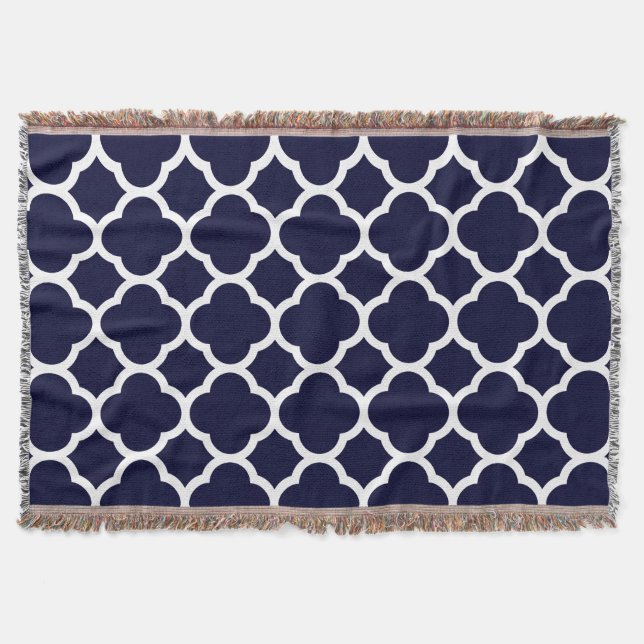 Couverture Motif quatrefeuilles bleu marine et blanc (Devant)