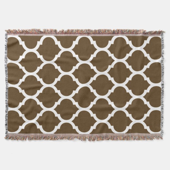 Couverture Motif Quatrefeuilles Marocain Brun (Devant)