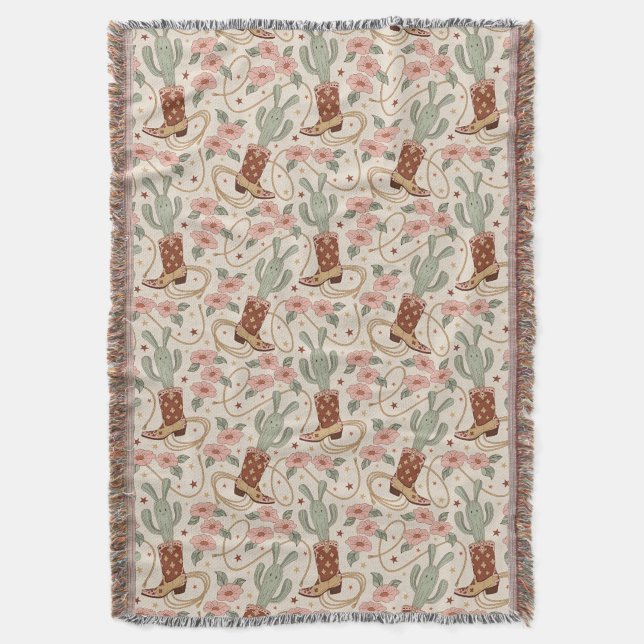 Couverture Motif rétro boho western désertique cactus et flor (devant Vertical)