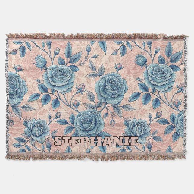 Couverture Motif Rose bleu rétro sur Arrière - plan rose doux (Devant)