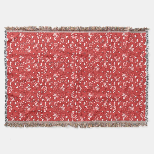 Couverture motif rose en rouge (Devant)