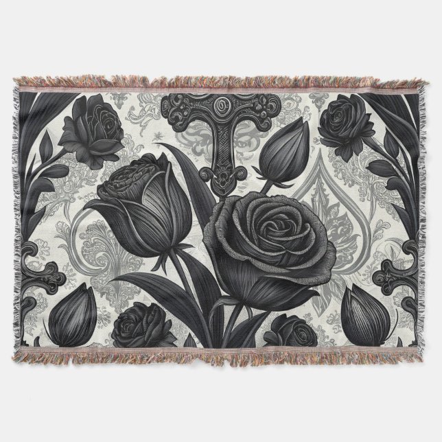 Couverture Motif Rose Gothique Foncé (2) (Devant)