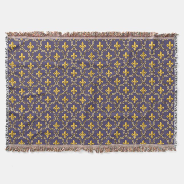 Couverture Motif Royal Fleur-de-Lis Violet et Or (Devant)