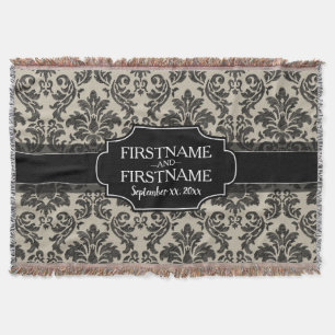 Couverture Motif rustique de damassé en noir et parchemin