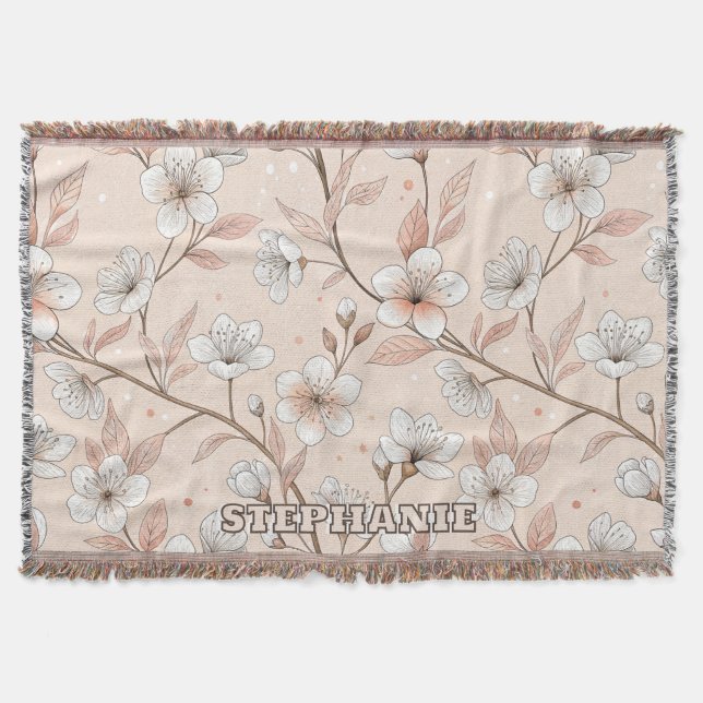 Couverture Motif Sakura en fleurs de cerisier rose sur rose ( (Devant)