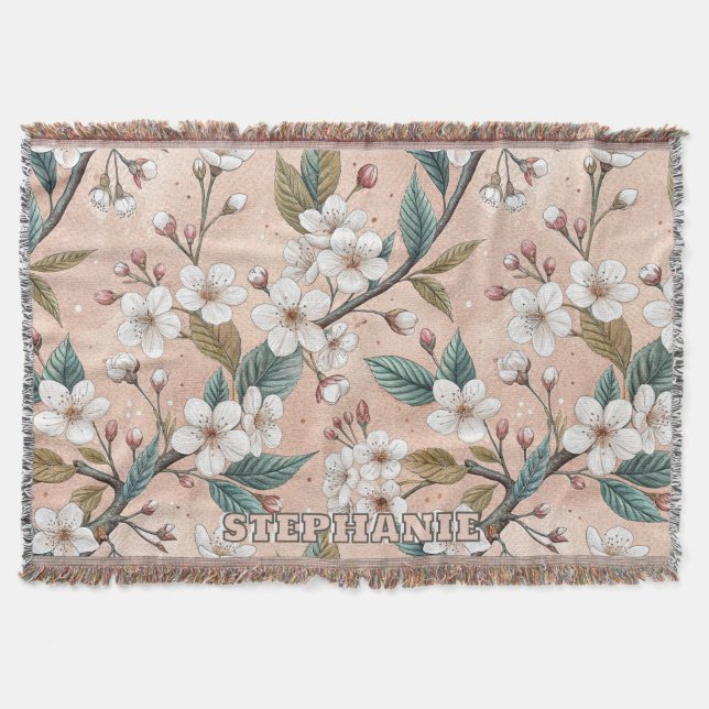 Couverture Motif Sakura en fleurs de cerisier rose sur rose ( (Devant)
